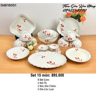 Bộ Bát Đĩa Cherry Đỏ Bát Tràng