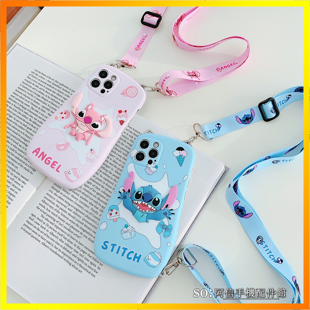 Ốp Điện Thoại Silicon Mềm Hình Stitch Có Dây Đeo Cho iPhone11 13pro MAX XS XR I8 / I7Plus i12