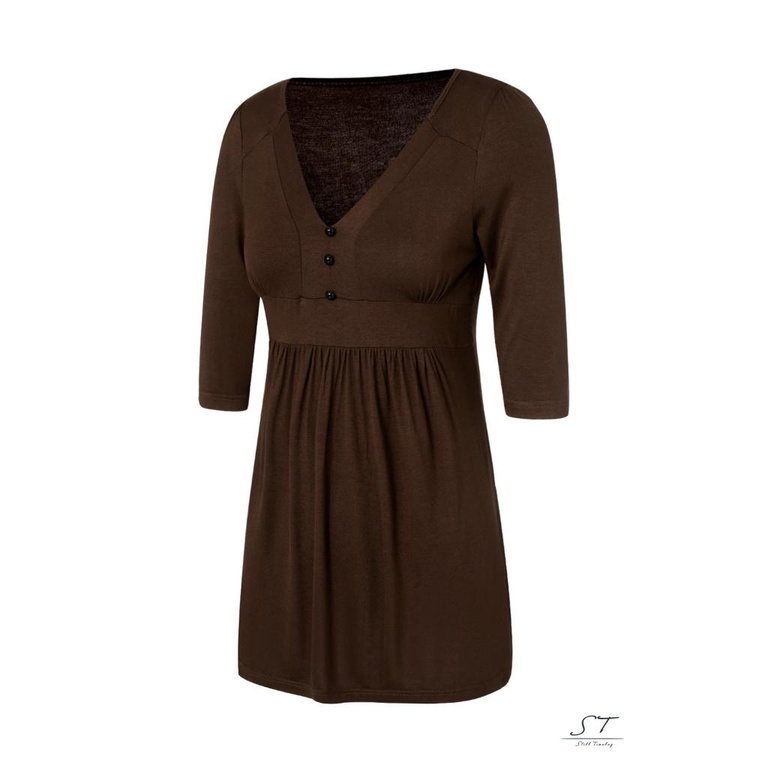 Áo Thun Tay Dài Cổ Chữ V Màu Trơn Cài Nút Trước Ngực Thời Trang CY03 Cho Nữ