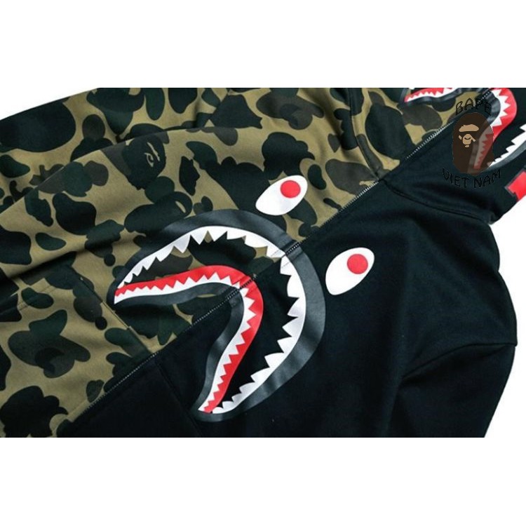 [Ảnh thật + FREESHIP] Jacket Bape Shark Half Camo fullzip , Áo Hoodie Bape Cá Ngáo