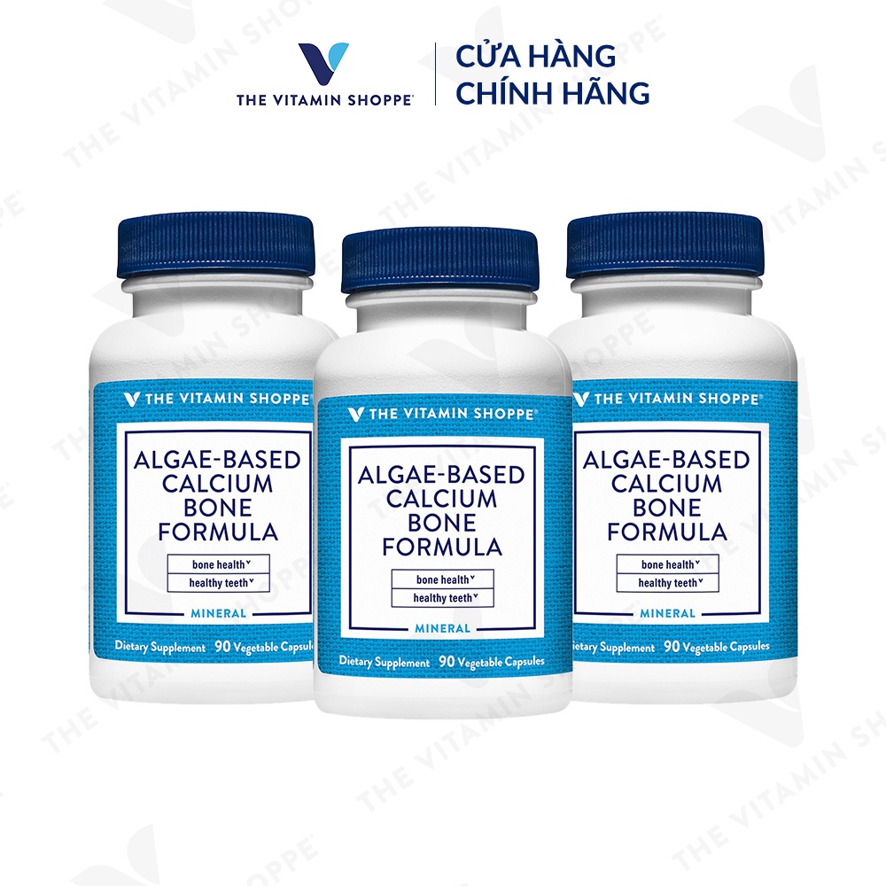 Viên uống bổ sung canxi hữu cơ, chiết xuất tảo biển THE VITAMIN SHOPPE Algae-Based Calcium Bone Formula 90 viên