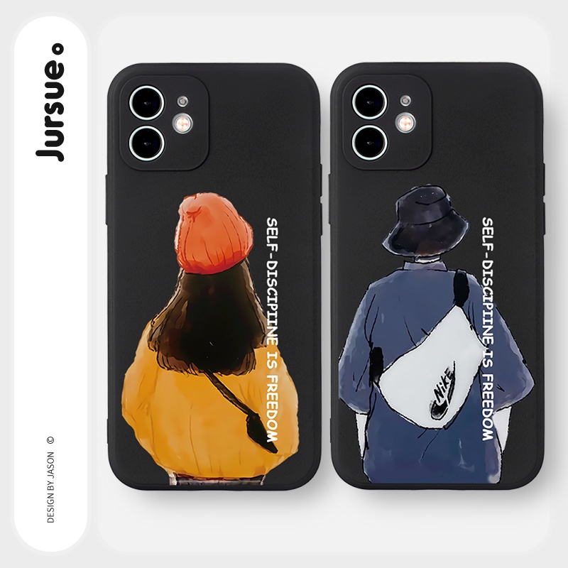 Ốp lưng JURSUE hoạt hình cặp đôi dễ thương đẹp cho iPhone 13 12 11 Pro Max SE 2020 X XR XS ip 8 7 6 6S Plus kute Y241