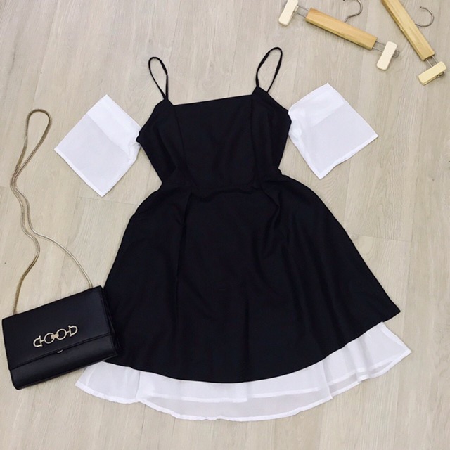 Đầm tiểu thư BlaPInk thiết kế 2 dây phối tay voan trắng -Kylie