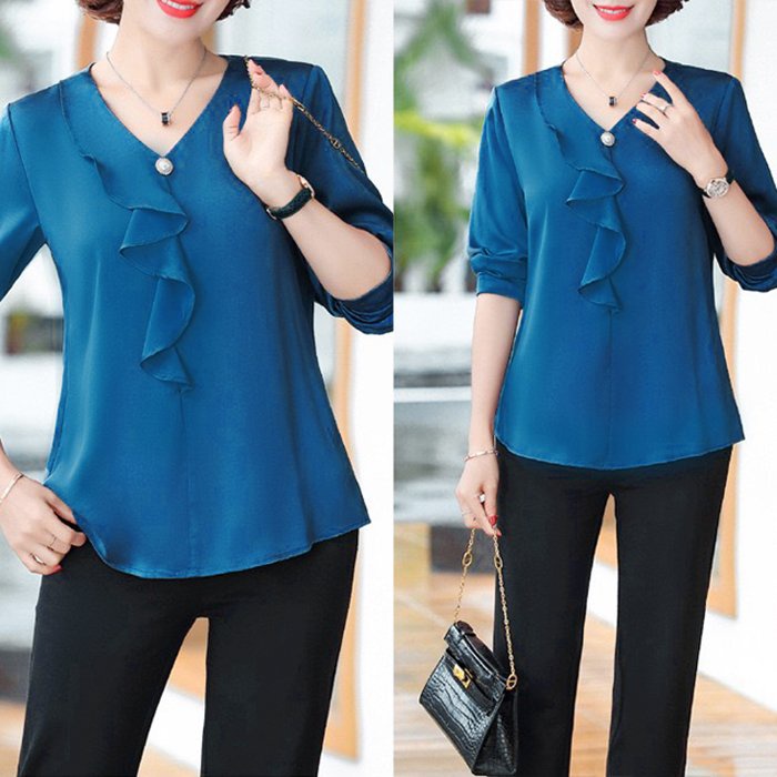 SHOPPRO - ÁO SƠ MI TRUNG NIÊN - ÁO SƠ MI QUÝ BÀ TAY LỠ ĐÍNH NÚT CỔ SANG TRONG - THỜI TRANG TRUNG NIỀN 3A05 3A02 3A06