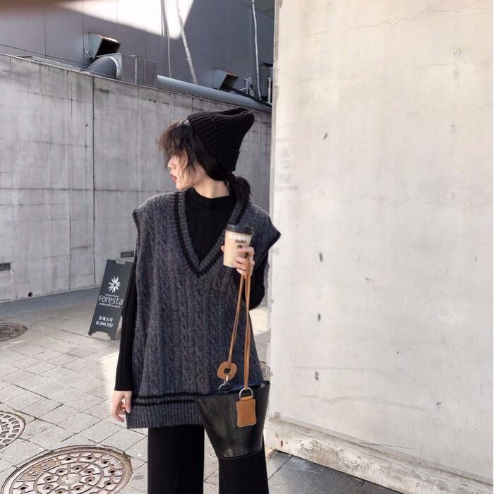 Áo len không tay cổ chữ V thời trang Hàn Quốc sành điệu
