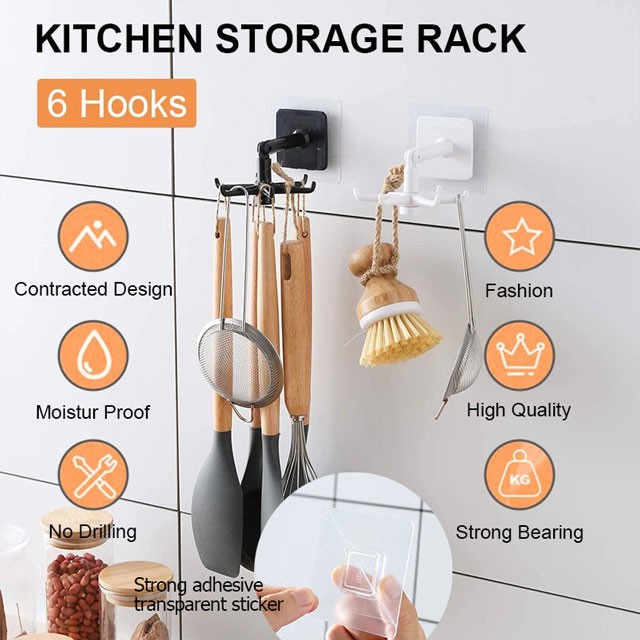 360° Móc Treo Đồ Tự Dính Có Thể Xoay Tiện Dụng Cho Nhà Bếp