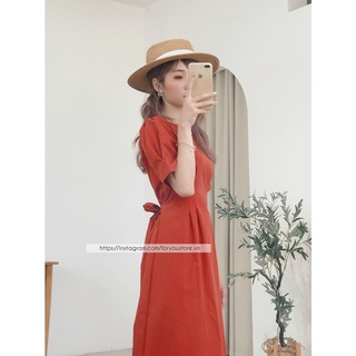 Váy đầm tay bồng dáng dài đai eo
