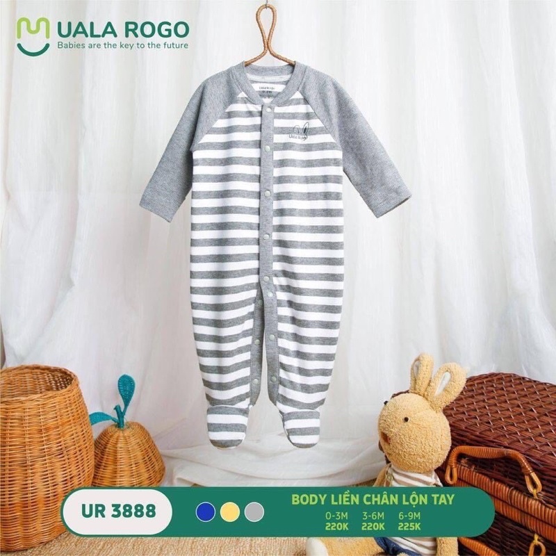 Body cho bé Ualarogo 0-9 tháng liền thân chùm chân cotton nỉ giữ ấm co giãn thấm hút tốt ur 3888