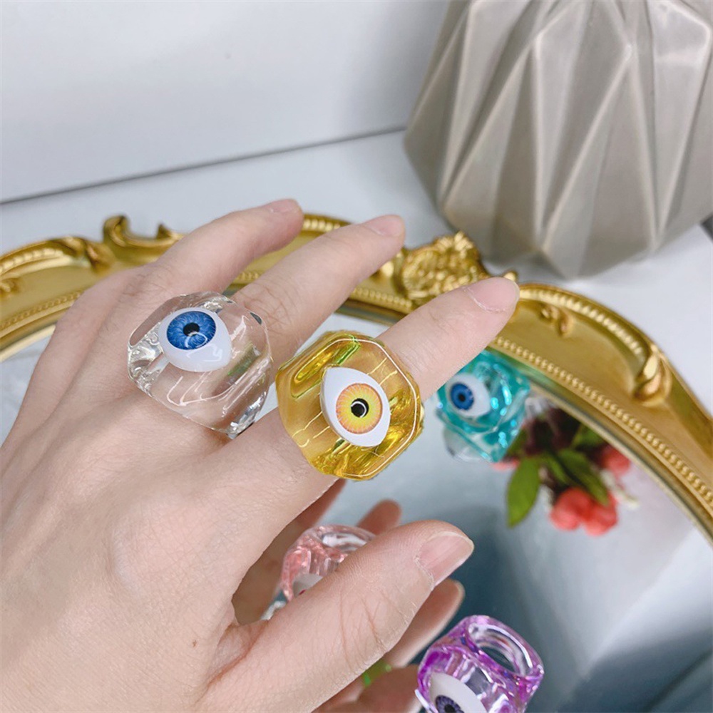 Nhẫn Đeo Ngón Tay Bằng Nhựa Acrylic Hình Mắt Quỷ Nhiều Màu Thời Trang Cho Nữ