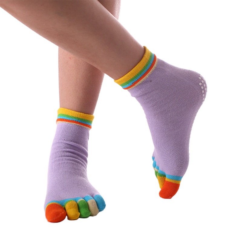 Youyo Đôi Vớ Tập Yoga Co Giãn Chống Trượt Nhiều Màu Sắc Cầu Vồng Với Tay Cầm Silicone Dành Cho Nữ