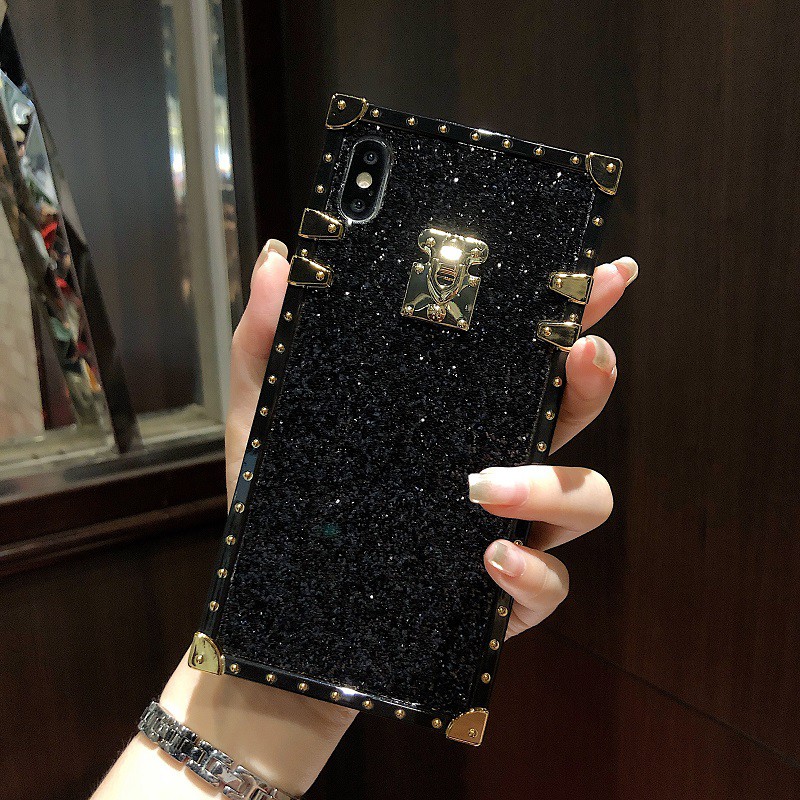 Ốp Điện Thoại Hình Vuông Màu Trơn Lấp Lánh Cho iphone 11 12 13 14 15 pro max xs max xr 6s 7plus 8plus