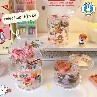 [TẶNG KÈM STICKER]Hộp lưu trữ trong suốt đựng đồ trang điểm, đựng dụng cụ học tập nhỏ nhỏ xynh xynh