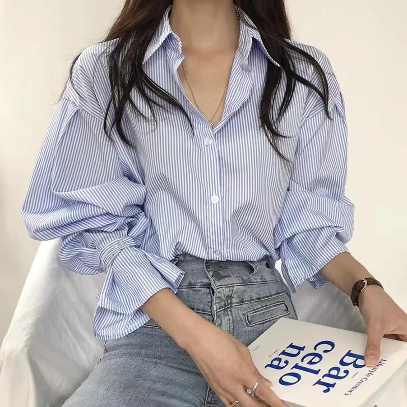 Áo Sơ Mi Công Chúa Hàn Quốc Dáng Rộng Tay Phồng Họa Tiết Kẻ Sọc Thời Trang Mùa Xuân Hàn Quốc Cho Nữ 2XS-3XL 2022