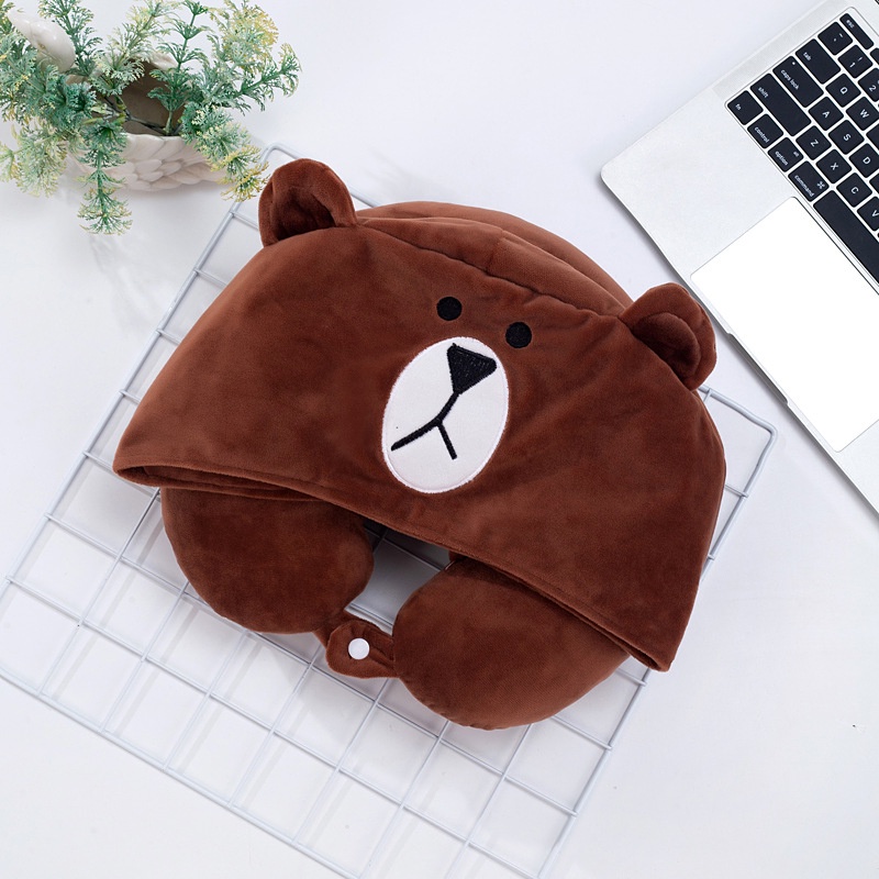 Gối Chữ U Có Mũ Trùm Đầu Hình Doraemon / Pikachu / Kumamon / Gấu Nâu Thêu Logo Hoạt Hình Dành Cho Học Sinh / Văn Phòng