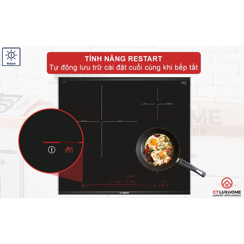 Bếp từ Bosch PID775DC1E - Bếp từ 3 vùng nấu, lắp đặt âm - Hàng chính hãng, sx Tây Ban Nha