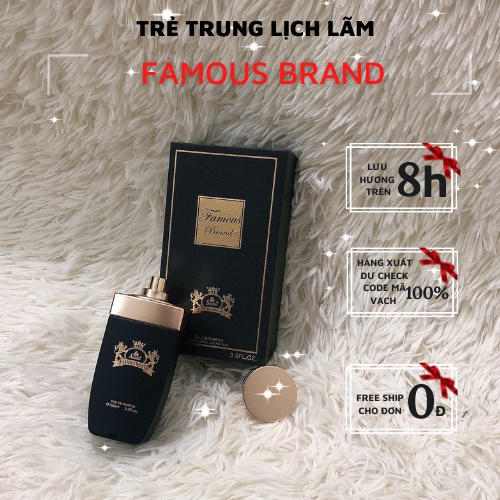[SIÊU HOT]Nước Hoa Nam FAMOUS BRAND CHECK CODE CHÍNH HÃNG 100ml Hương 8h, Hương Thơm Trẻ Trung Năng 