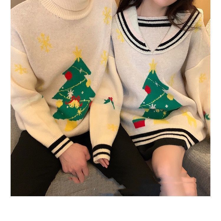 Áo Sweater Dệt Kim In Họa Tiết Hoạt Hình Thời Trang Giáng Sinh Cho Cặp Đô
