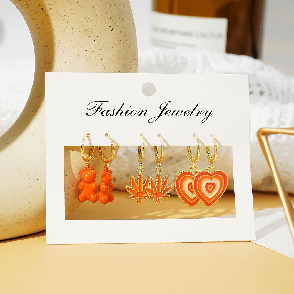 Bộ Khuyên Tai Hình Học Mặt Thỏ Gấu Và Thỏ Phong Cách Hàn Quốc Sáng Tạo Thời Trang