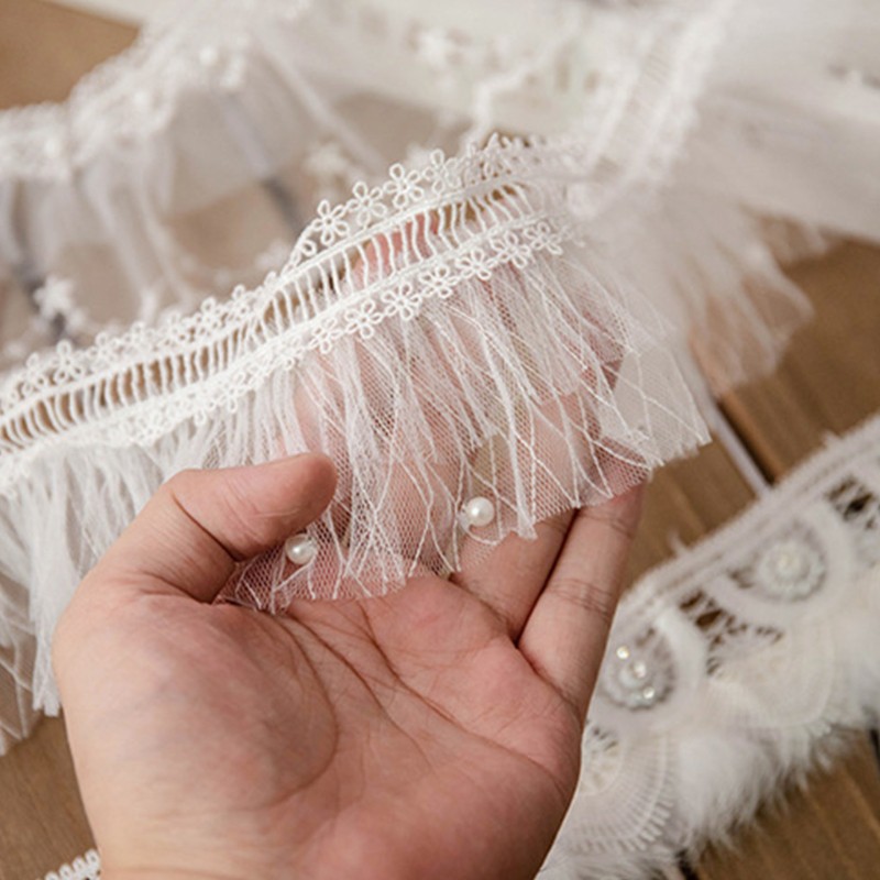 Ruy băng ren đính hạt ngọc trai dùng làm đồ thủ công diy