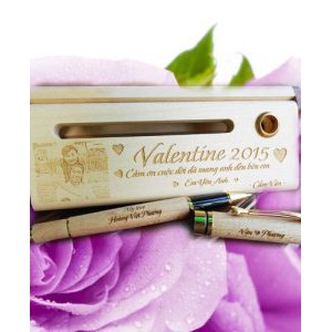 Hộp Bút Gỗ Khắc Tên Tặng 14/2 Valentine