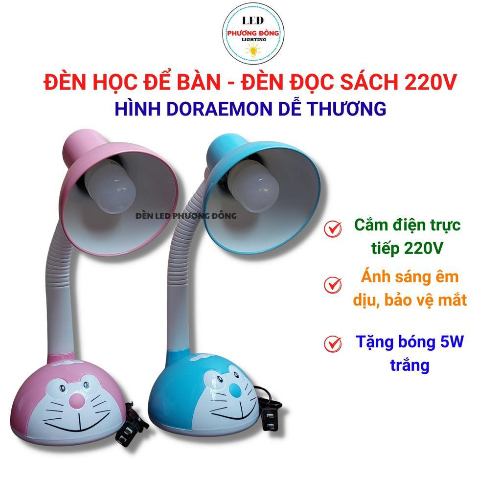 Đèn bàn học đèn đọc sách hình Đorêmon dành cho học sinh, Tặng bóng LED 5W Trắng
