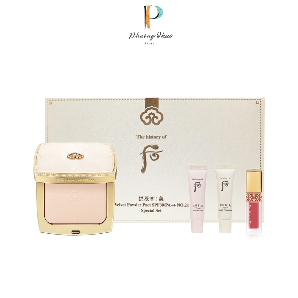 Set Phấn Phủ Dạng Nén Whoo Velvet Powder Pact Spf30/pa++ Tặng Son Kem Lì Whoo Mini Tone 21