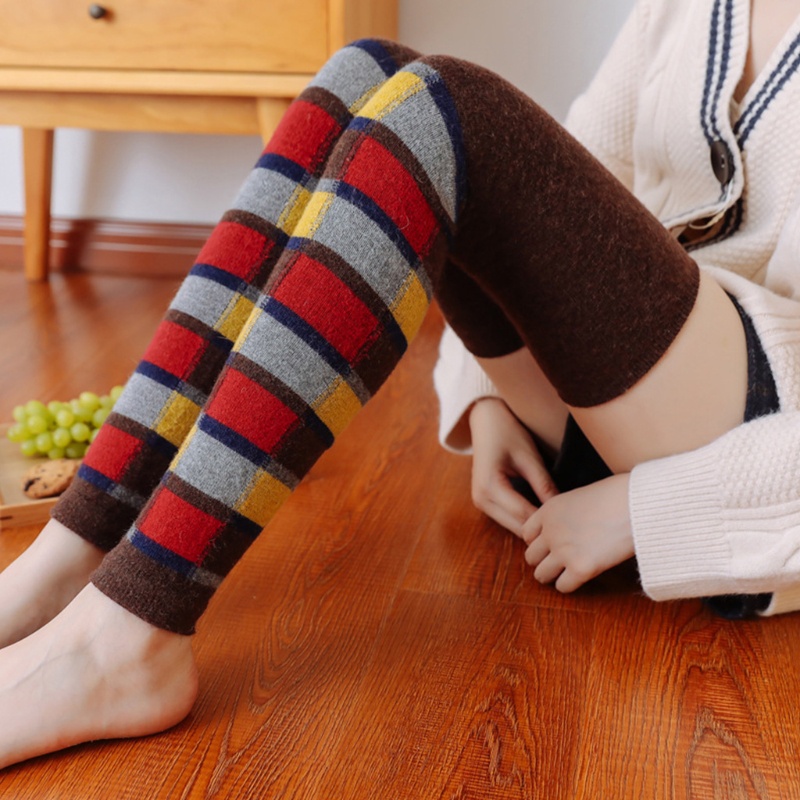 Youyo Vớ Len Ống Dài In Họa Tiết Kẻ Sọc Nhiều Màu Sắc Ấm Áp Cho Nữ
