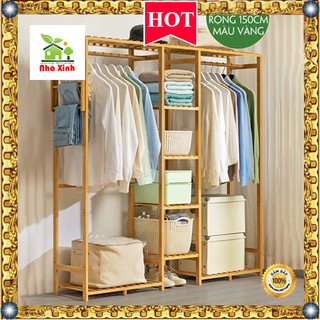 Tủ quần áo đẹp - Chất liệu tre mắc quần áo thông thoáng tiện lợi KT : 140 x 150 x 40 ( Màu Vàng, Màu Nâu )