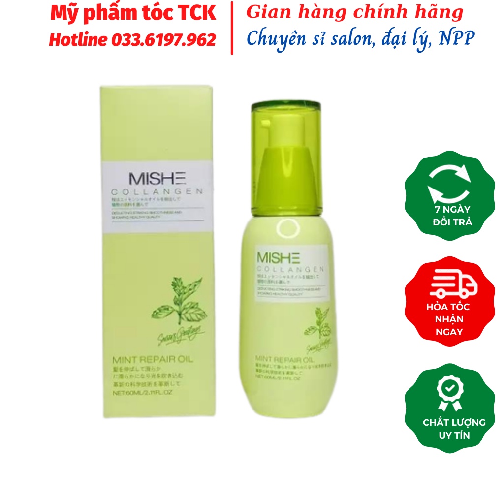 Tinh Dầu Dưỡng Tóc Bạc Hà Mishe Collagen Phục Hồi Siêu Mượt Nhật Bản 60ml