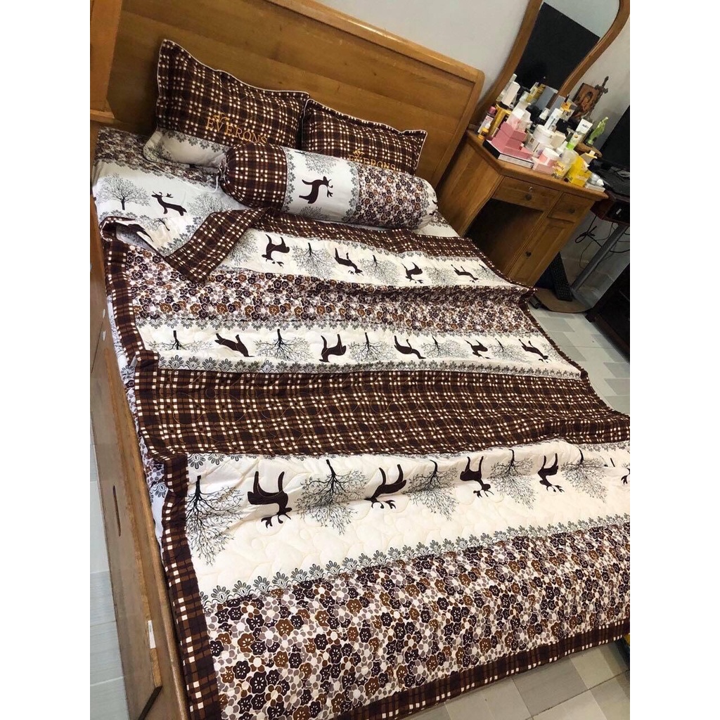 Bộ ga gối hàn quốc mẫu hươu nâu 1m6x2m