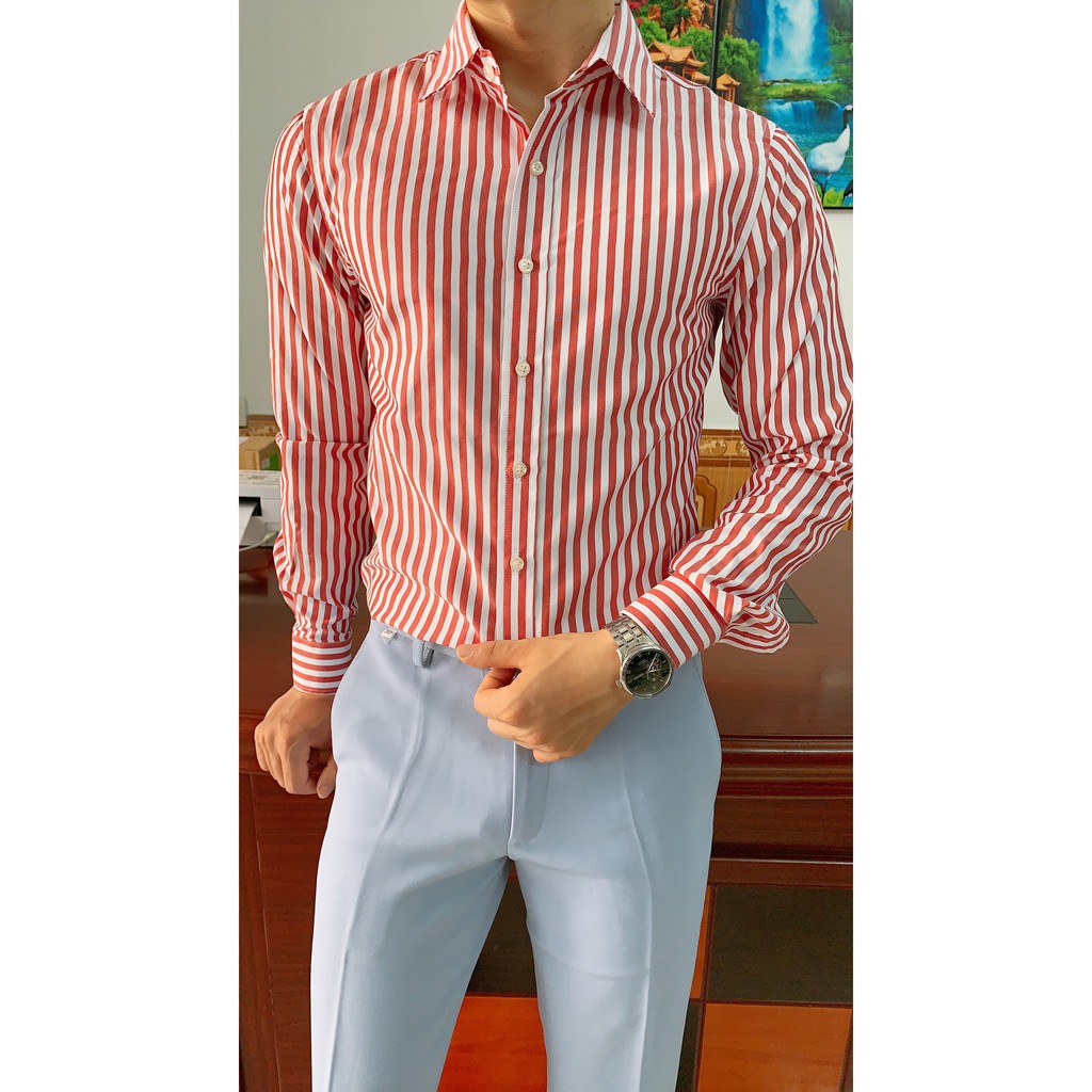 Áo Sơ Mi - Áo Sơ mi Nam kẻ - Chất liệu lụa cao cấp, chất vải mềm mịn, dáng slimfit trẻ