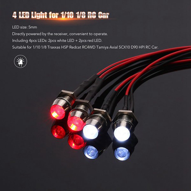 2 Set RC Car Part: 1 Set 4 LED Light Kit 2 White 2 Red with 3CH Lamp Control Panel & 1 Set 60A Waterproof Brushed ESC