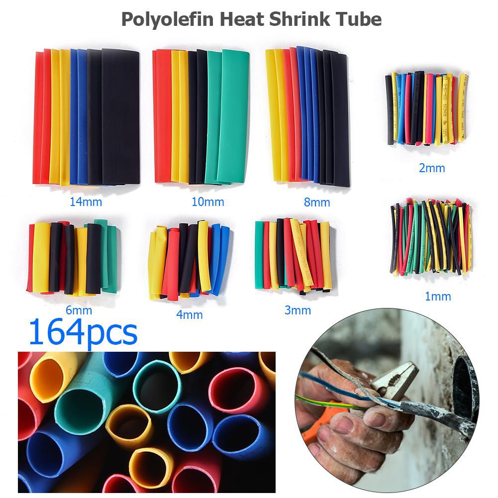 164pcs Flame Retardant Polyolefin Heat Shrink Tube Insulated Sleeve Kit Diydegss