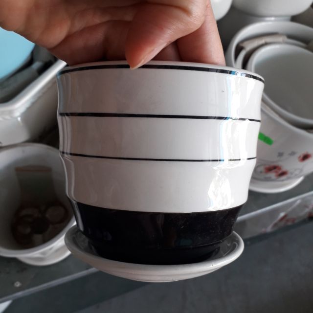 Chậu sứ trồng cây có đế lót dùng trồng sen đá, cây cảnh