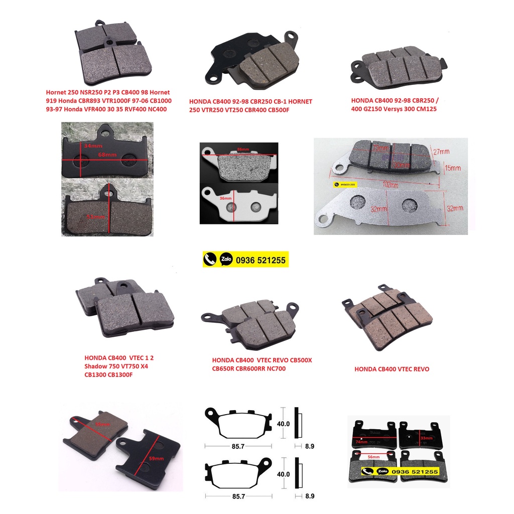Má phanh Bố thắng Honda CB400 Hornet CBR  Kawasaki Z800 CB500X CB650R CBR600RR NC700 và các dòng xe tương thích