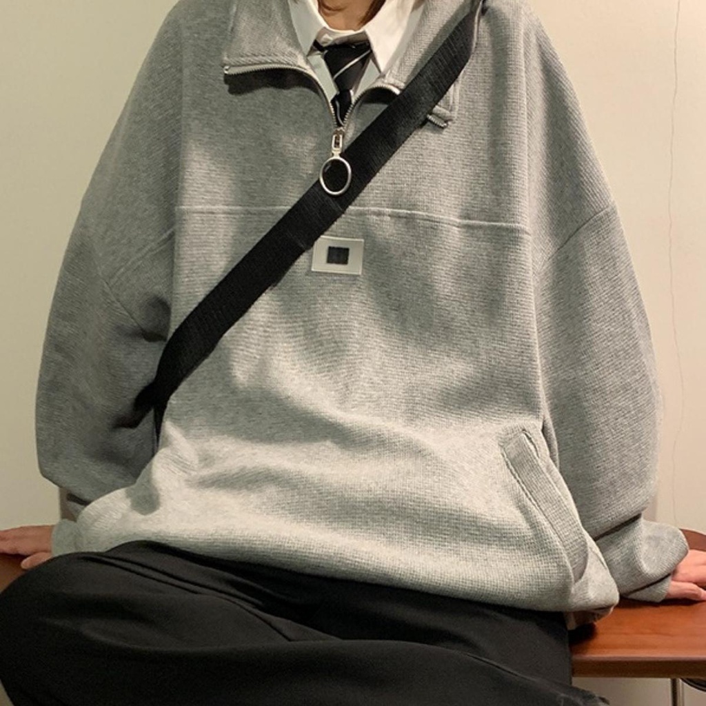 Áo Sweater Polo Unisex Nam Nữ Form Rộng Khóa Khuyên Cá Tính CUTEZOO