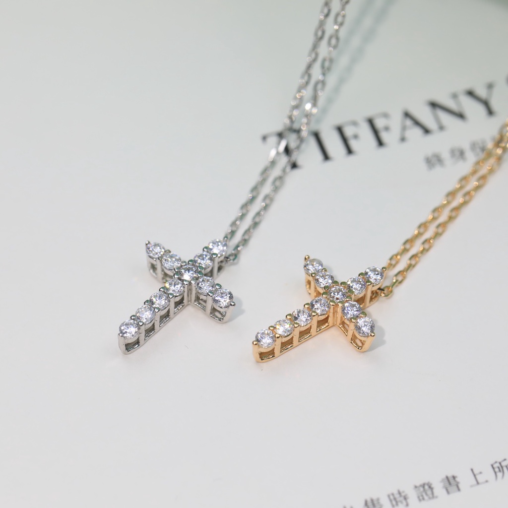 [🇺🇸 Vòng cổ Màu Vàng Hồng/Bạc Mặt Hình Thánh Giá Đính Đá Kim Cương Nhân Tạo Tiffanys 2022 S925 Cho Nữ