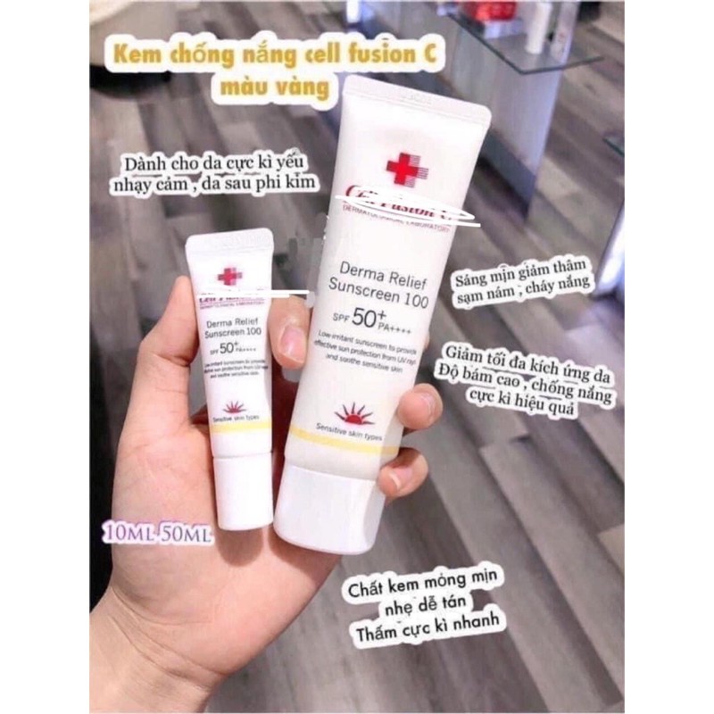 KEM CHỐNG NẮNG CELL FUSION C- VÀNG DERMA RELIEF SUNSCREEN 100