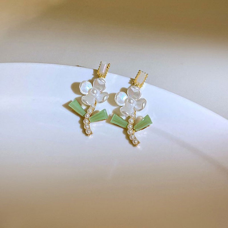 Bông Tai Hình Hoa Mạ Bạc 2022 Đính Ngọc Trai Sang Trọng Cho Nữ