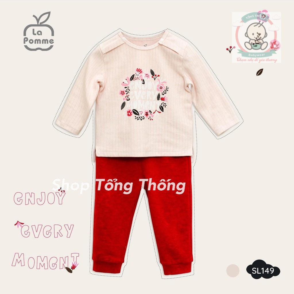 Bộ quần áo dài tay vòng hoa vải cotton siêu mềm bé gái La Pomme SL149