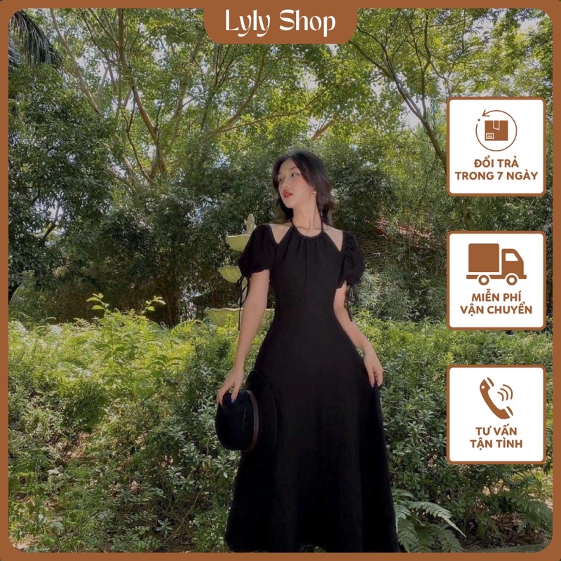 Đầm midi cổ yếm 2 màu trắng đen (có bigsize)