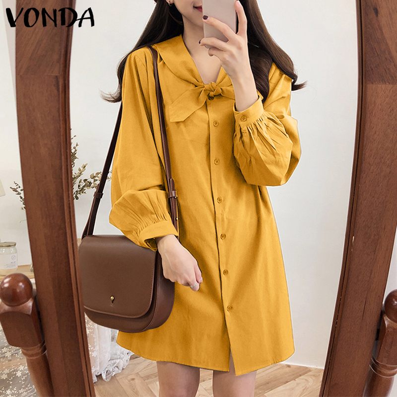 VONDA Đầm Tay Dài Cổ Búp Bê Phối Nút Kiểu Hàn Quốc Xinh Xắn Cho Nữ | BigBuy360 - bigbuy360.vn