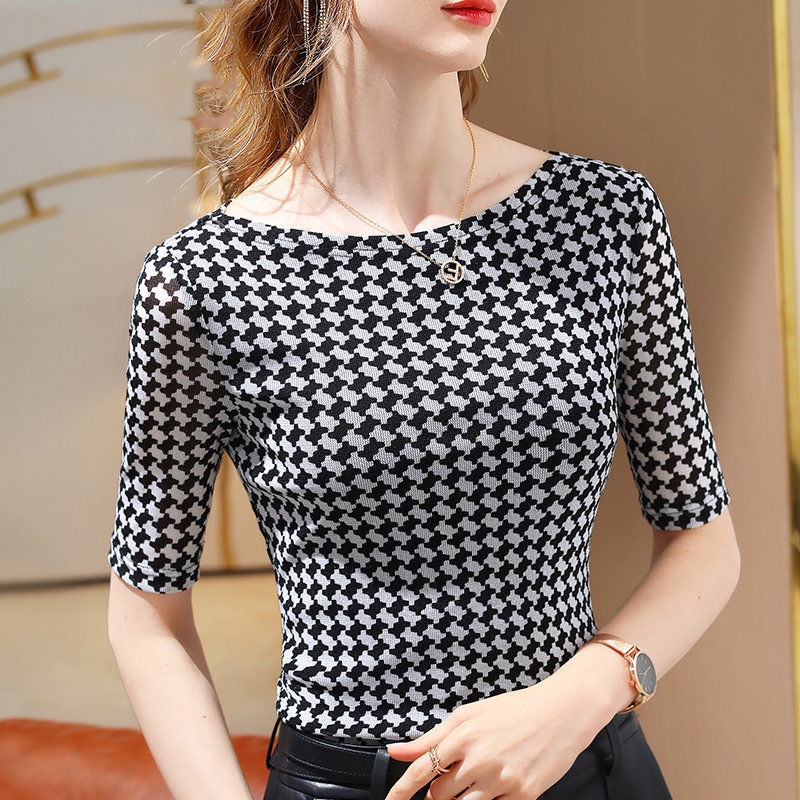 Áo Sơ Mi Tay Ngắn Hở Vai Kẻ Sọc Ca Rô Kiểu Phương Tây Trẻ Trung