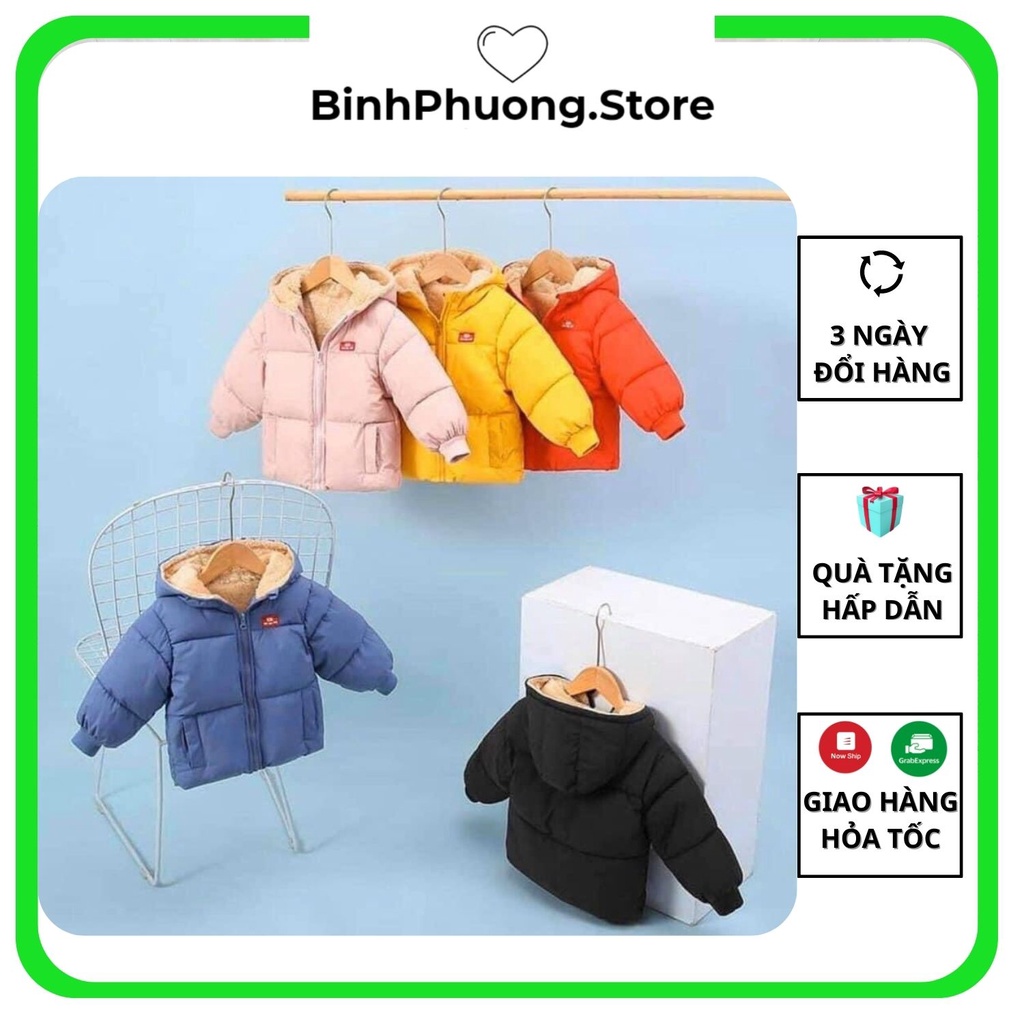 Áo Phao Cho Bé, Áo Khoác Phao Lót Lông Cho Bé Gái Trai Hàn Quốc 10 tháng 1 2 3 4 tuổi BinhPhuong.Store