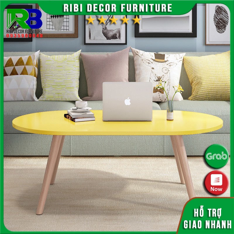 Bàn trà, bàn trà sofa 2 tầng hình Ovan kiểu phong cách Bắc Âu chân gỗ tự nhiên chắc chắn  BTSF021