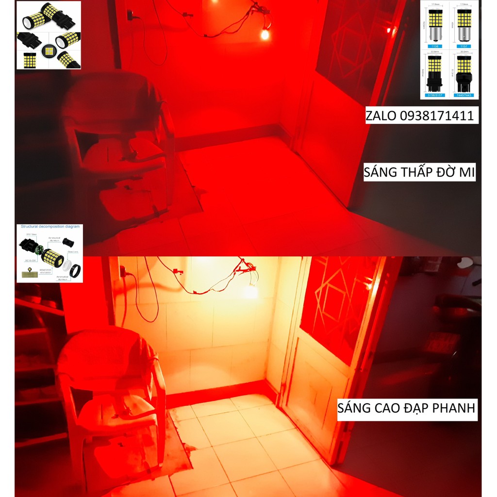 Led stop phanh đèn stop cao cấp T20 7443 và S25 chân tròn đỏ tươi cho ô tô.