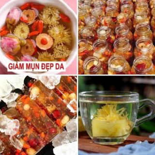 Sét chè dưỡng nhan, trà hoa cúc, hoa cúc mật ong đường phèn, sét sâm bổ lượng. Date luôn mới.