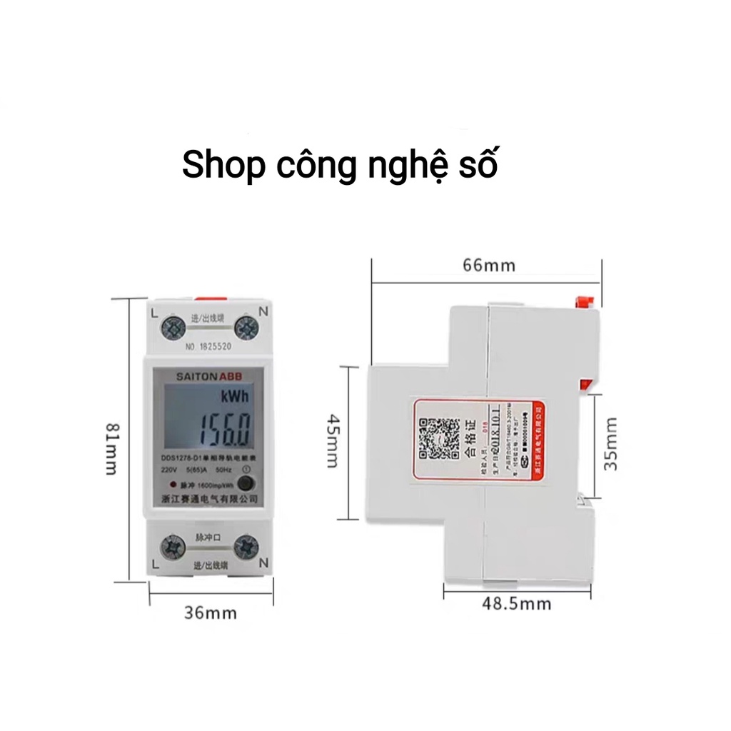 SAITON ABB 65A 220V  Công tơ điện tử máy đo công suất điện một pha DDS1278-D1dùng cho hộ cho thuê trọ, kinh doanh điện