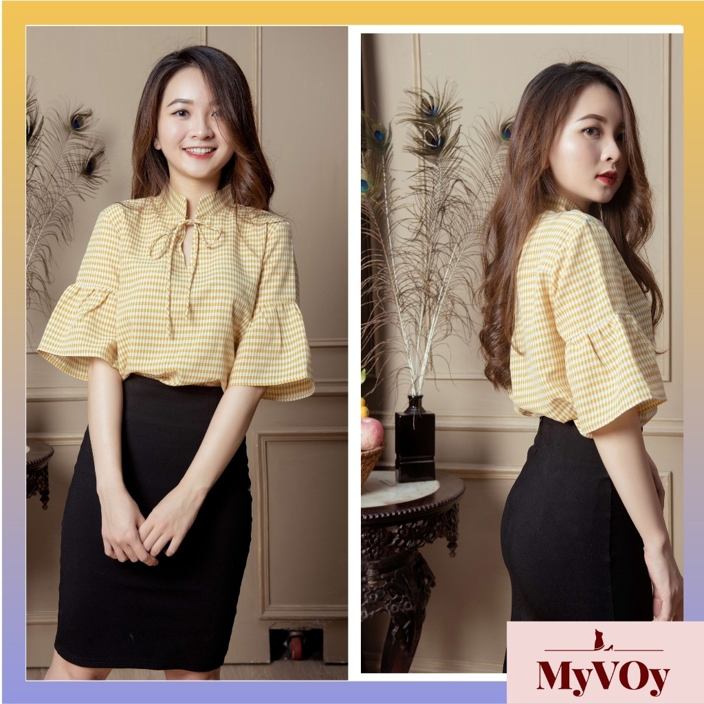 Áo sơ mi nữ công sở nơ cổ , tay bồng siêu xinh - MV 07