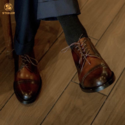 Giày Tây Cổ Thấp Nam Derby Captoe Da Bò Nâu Cao Cấp Phong Cách Lịch Lãm - Thương Hiệu Steeler